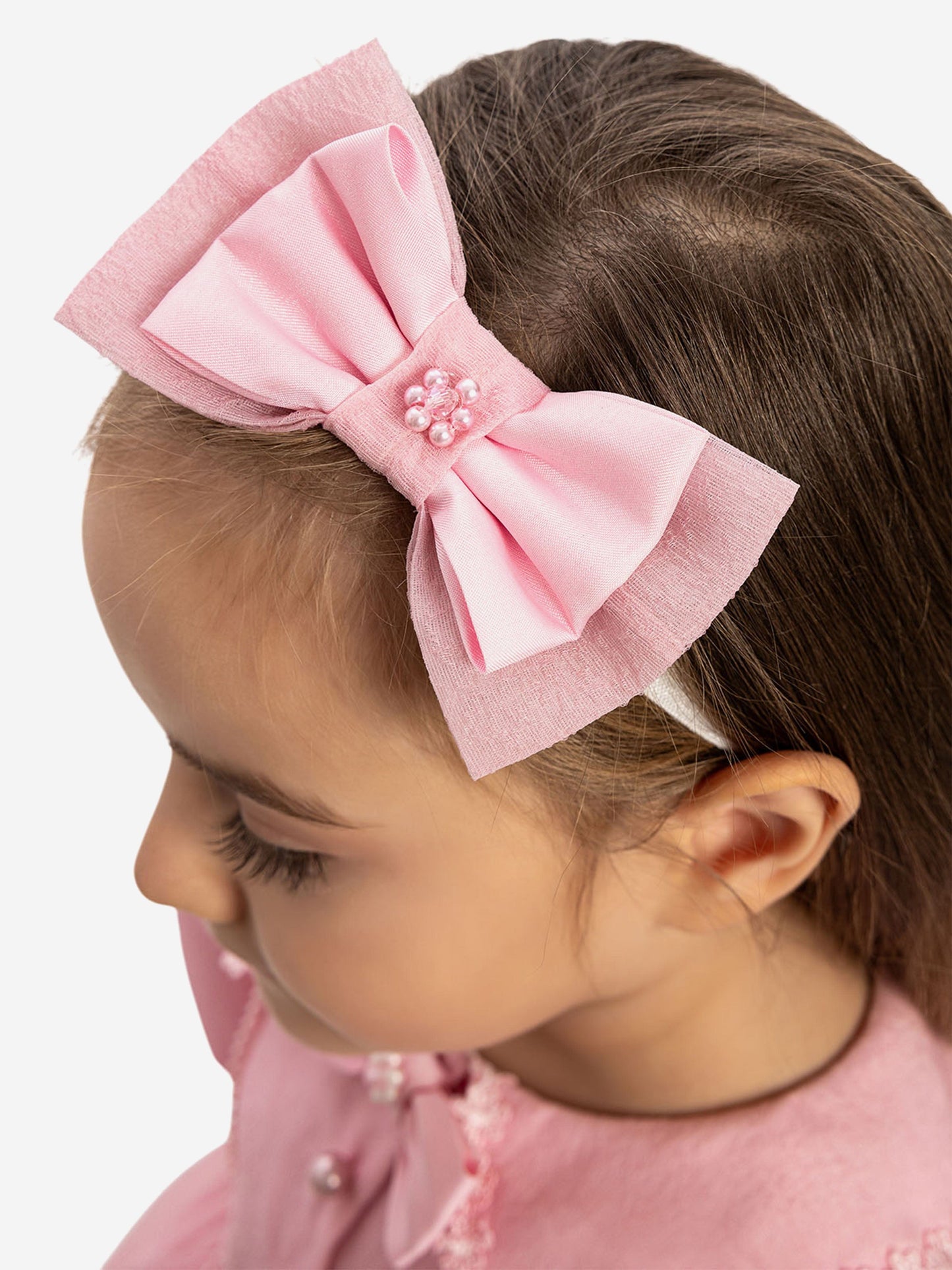 Dress & Fleur Baby Girls Pearl Detail Dress with Headband in Pink