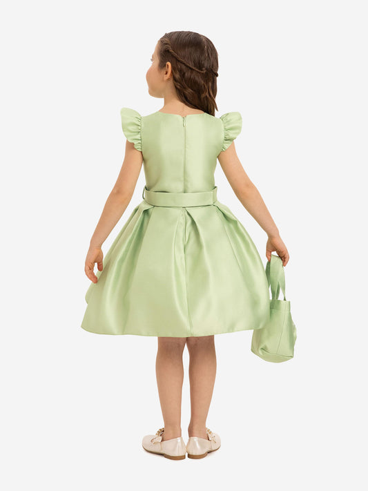 Dress & Fleur Girls Dress with Matching Floral Bag in Green