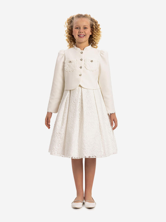 Dress & Fleur Girls Lace Dress with Bolero in White