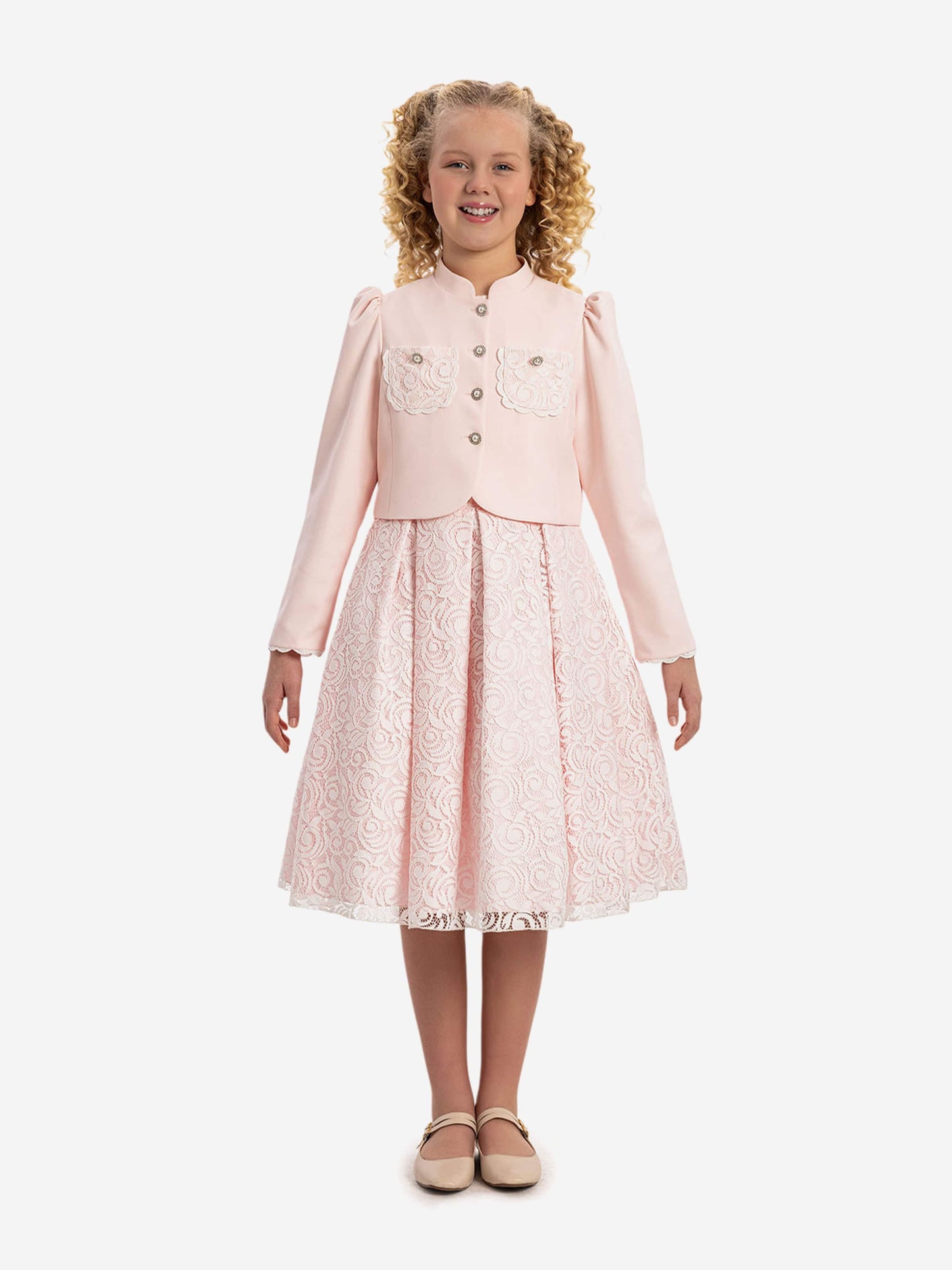 Dress & Fleur Girls Lace Dress with Bolero in Pink
