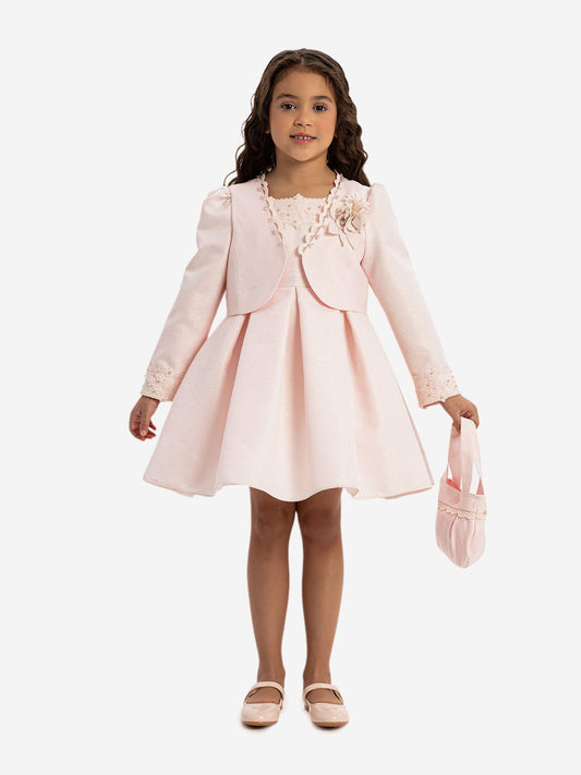 Dress & Fleur Girls Dress with Bolero and Matching Bag in Pink