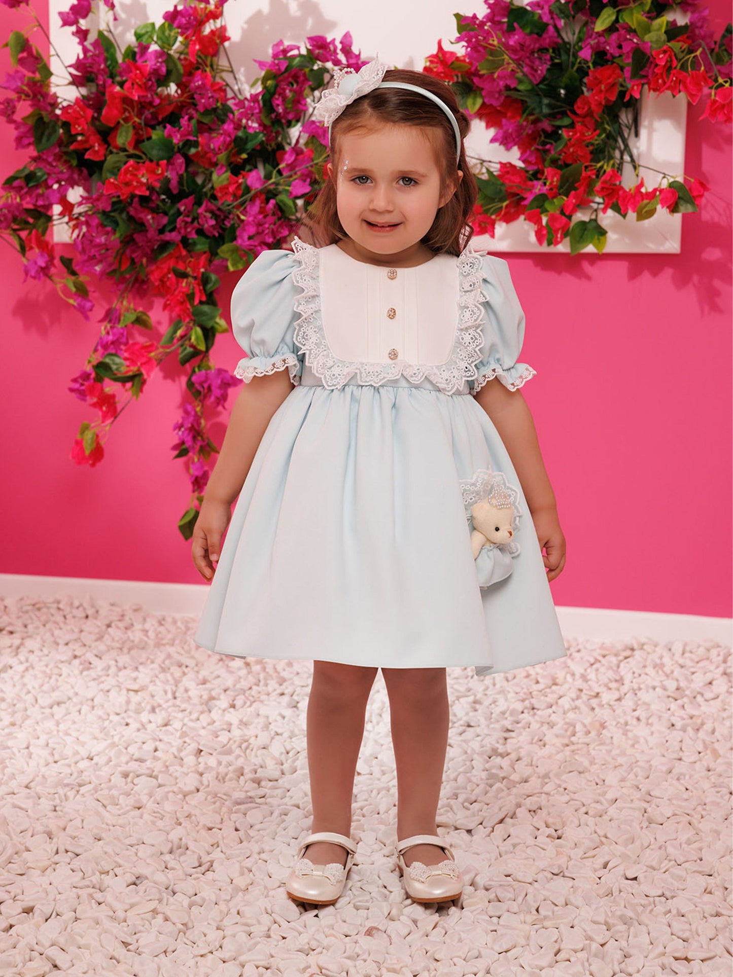 Dress & Fleur Baby Girls Dress Set with Teddy Bear in Blue