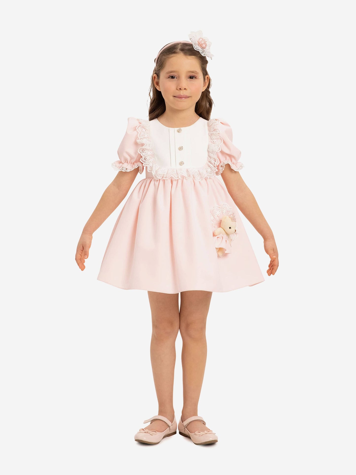 Dress & Fleur Baby Girls Dress Set with Teddy Bear in Pink