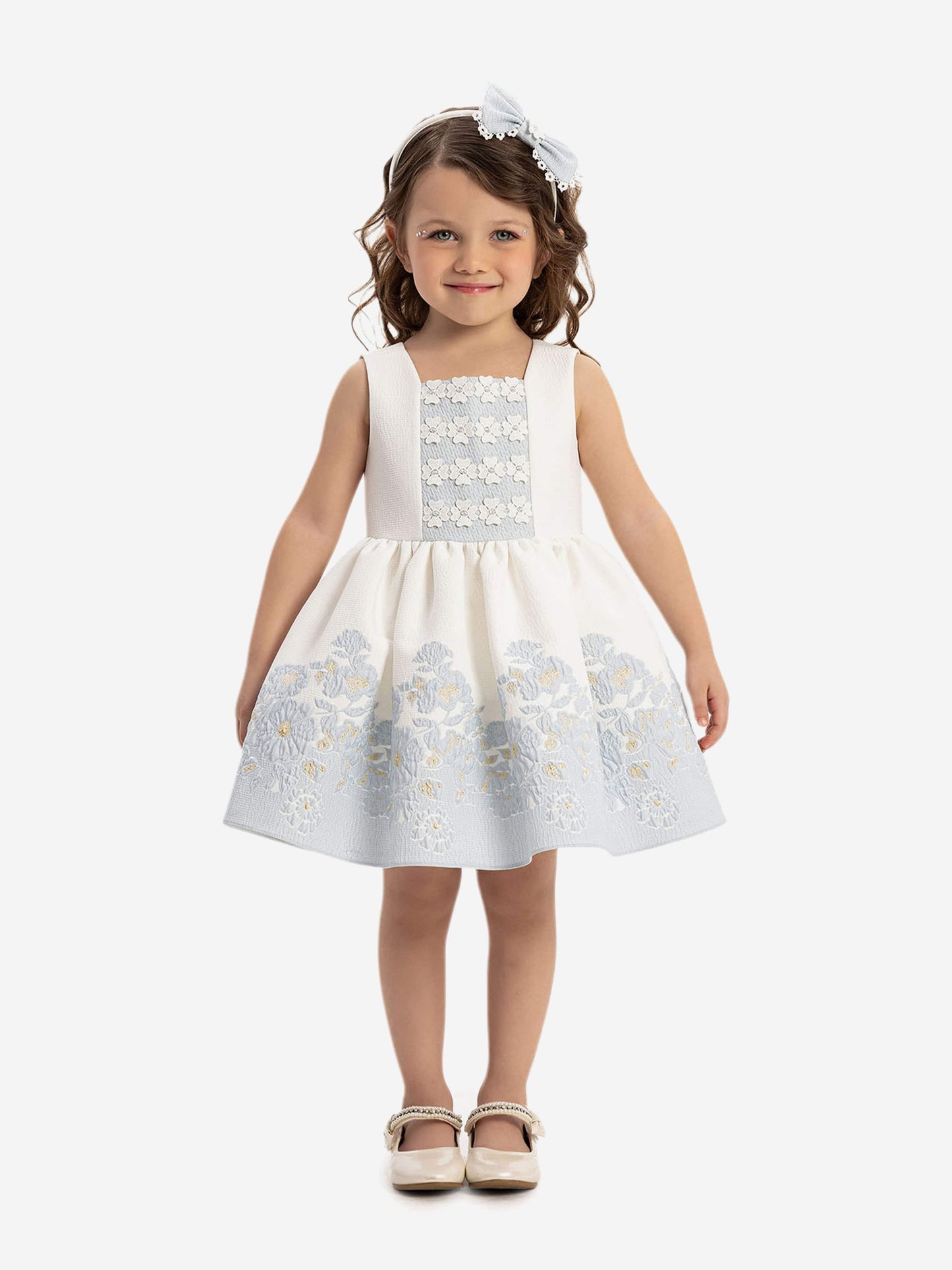Dress & Fleur Baby Girls Dress with Bolero and Headband in Blue