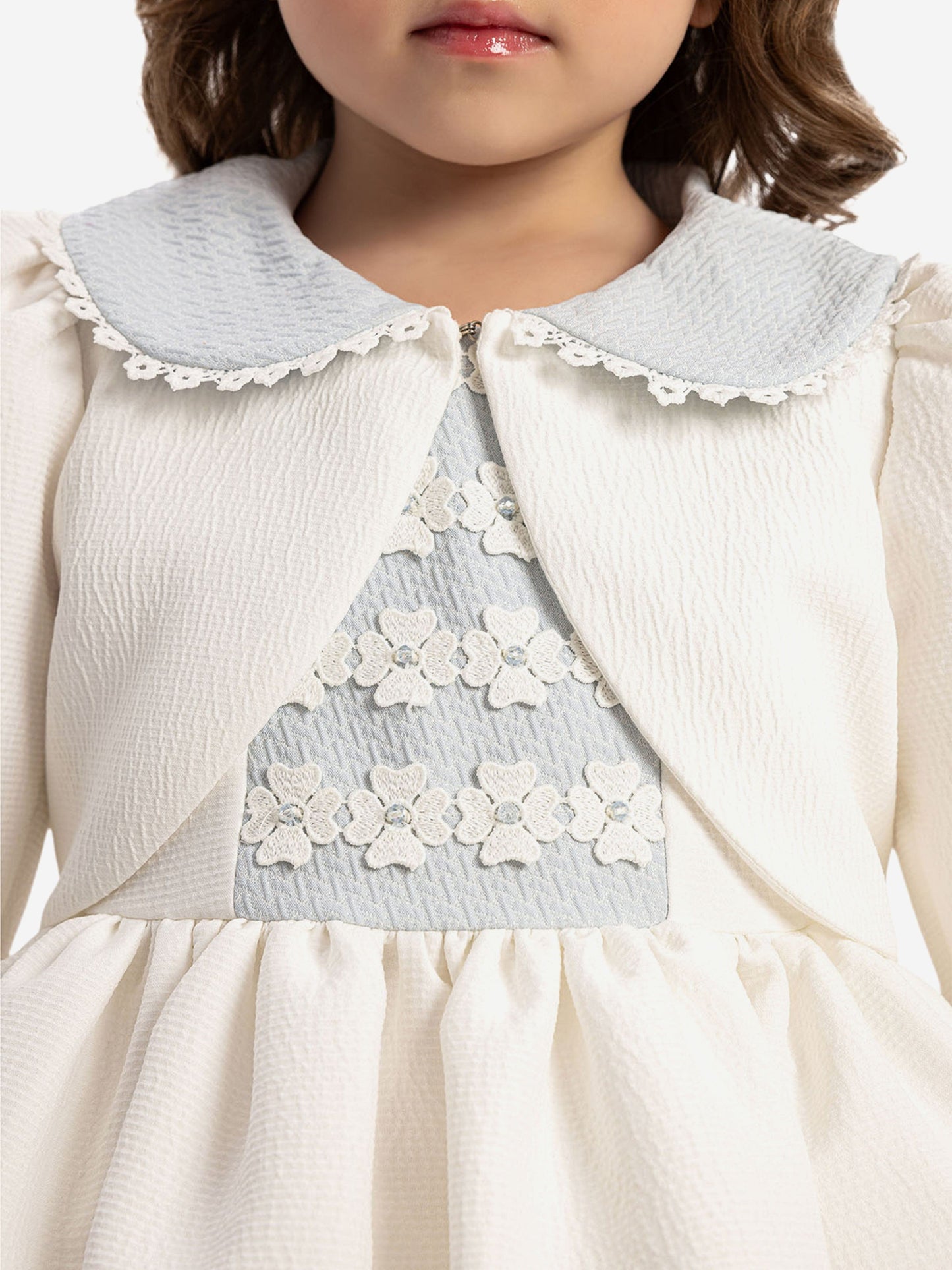 Dress & Fleur Baby Girls Dress with Bolero and Headband in Blue