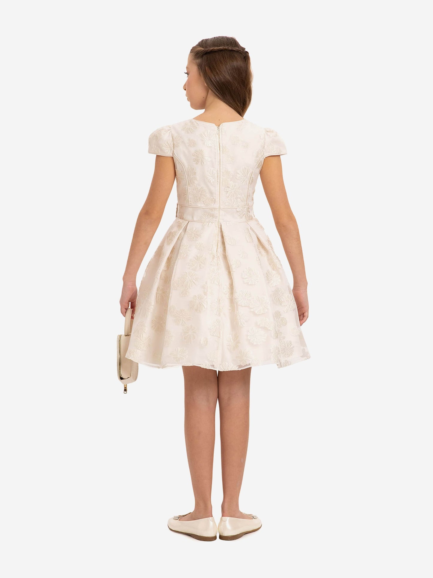 Dress & Fleur Girls Stylish Dress with Matching Bag in Beige