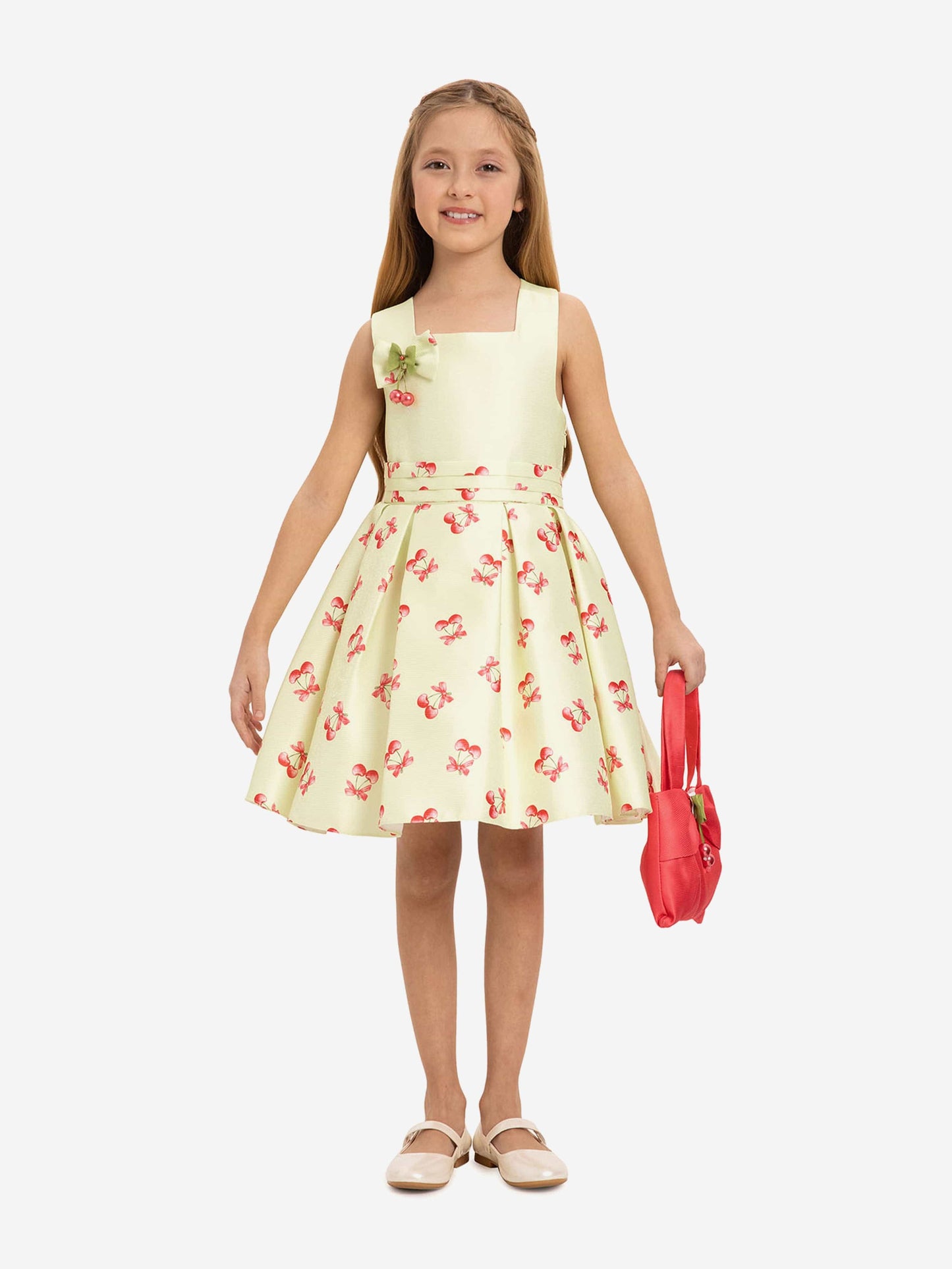 Dress & Fleur Girls Cherry Dress with Matching Bag in Green
