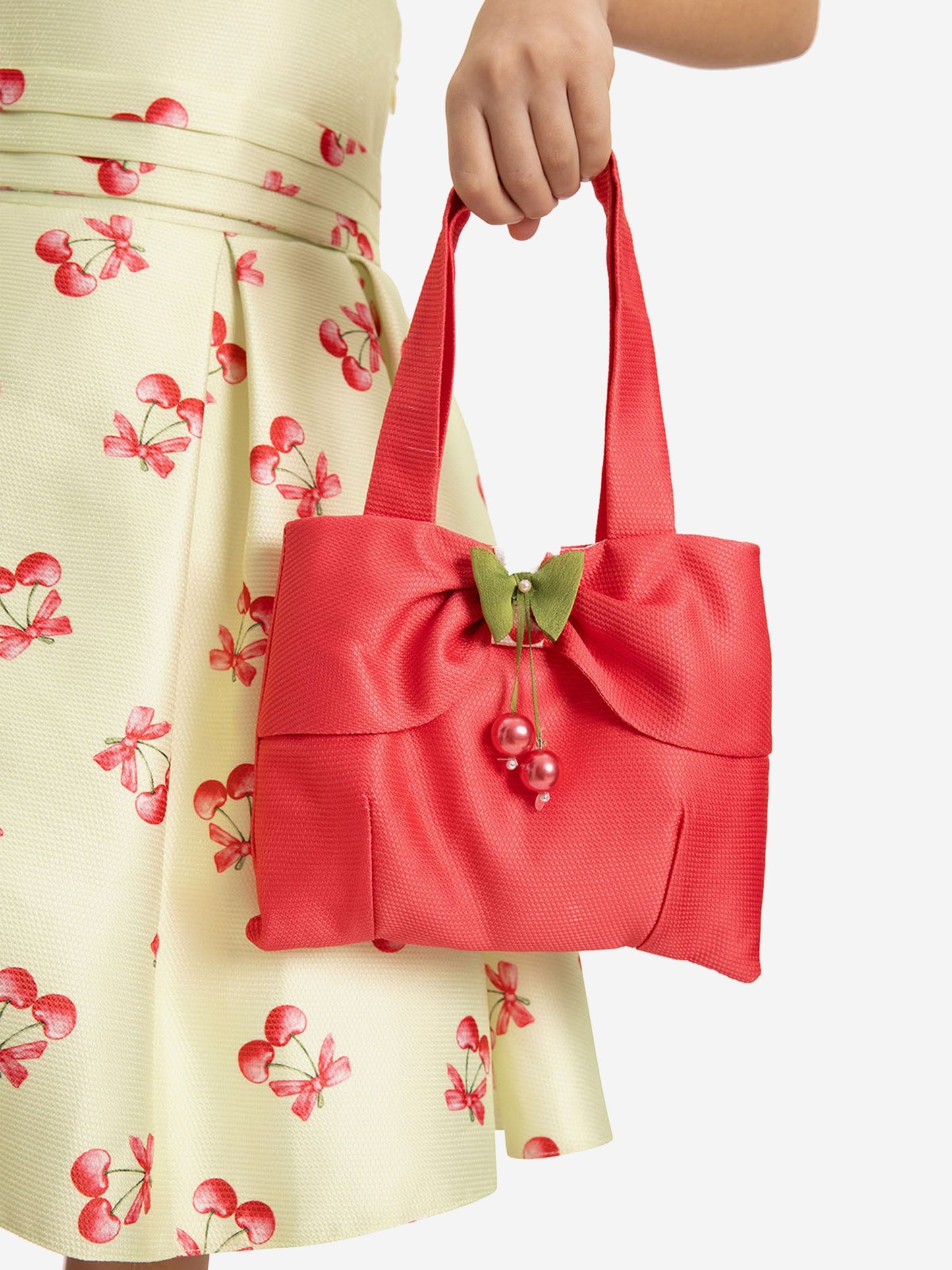 Dress & Fleur Girls Cherry Dress with Matching Bag in Green