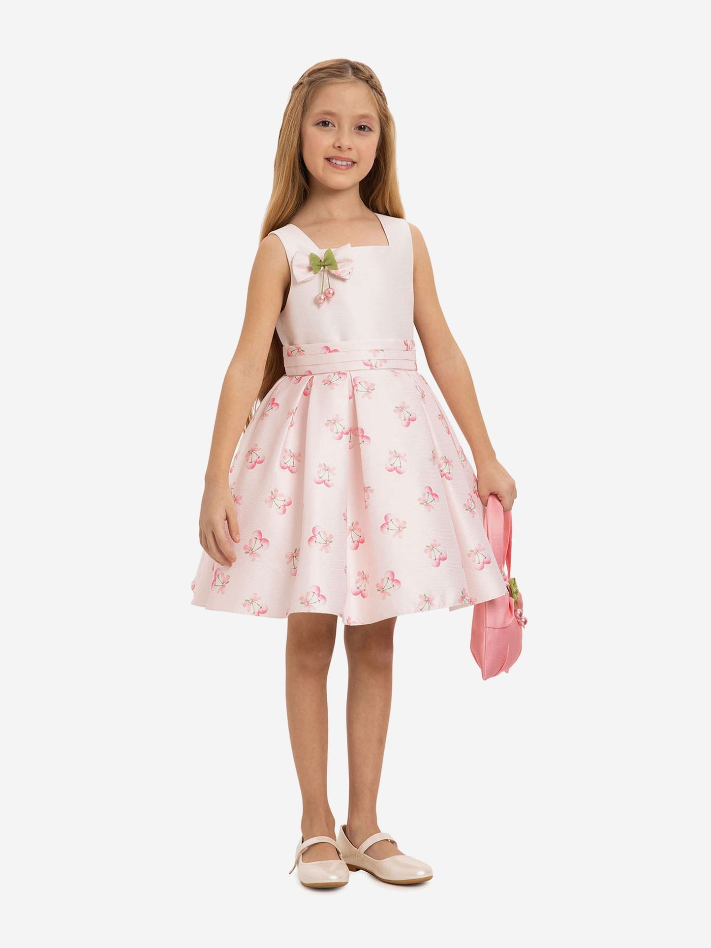 Dress & Fleur Girls Cherry Dress with Matching Bag in Pink