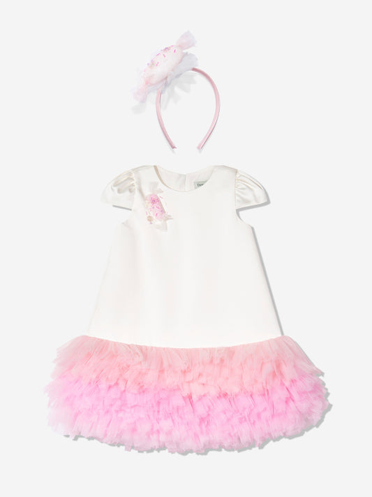 Dress & Fleur Girls Tulle Trim Occasion Dress in Ivory