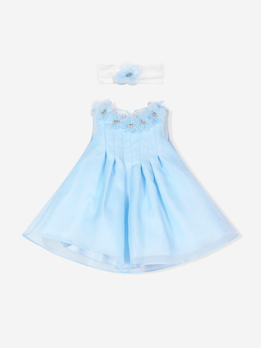 Dress & Fleur Baby Girls Occasion Dress with Headband in Blue