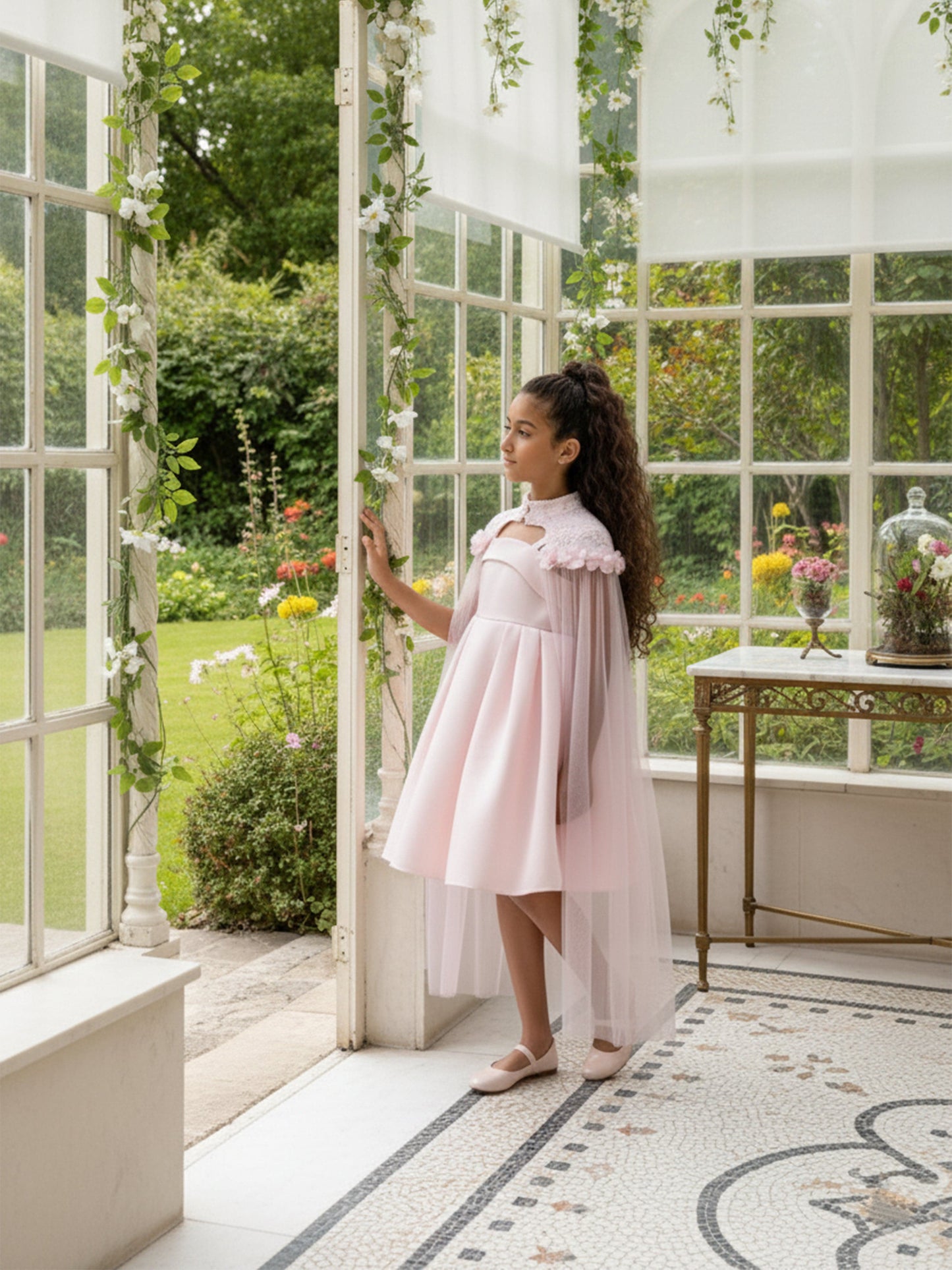 Dress & Fleur Girls Occasion and Cape Set in Pink