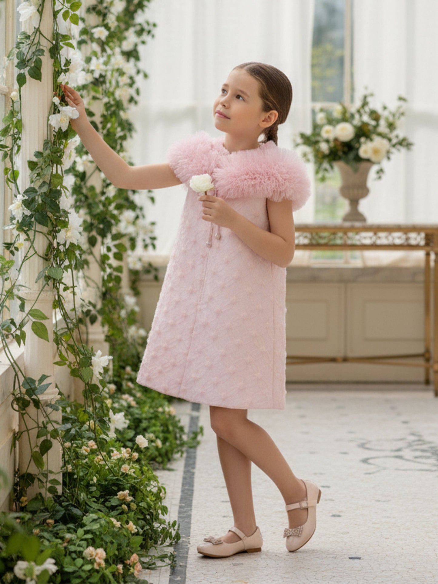 Dress & Fleur Girls Occasion Dress and Cape Set in Pink