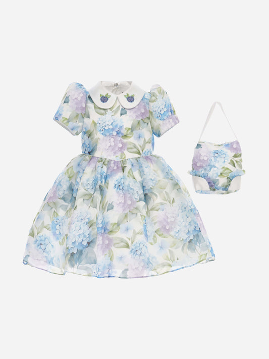 Dress & Fleur Girls Floral Occasion Dress with Bag in Blue