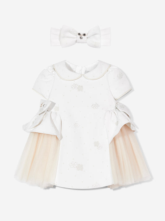 Dress & Fleur Baby Girls Occasion Dress with Headband in Ivory