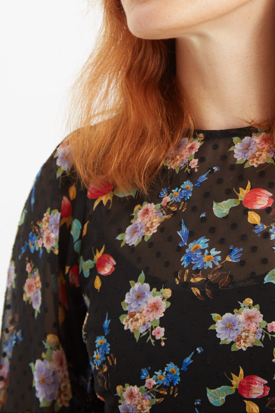 Louche Daphne Carpathian Florals Print Shirred Cuff Tie Waist Mini Dress