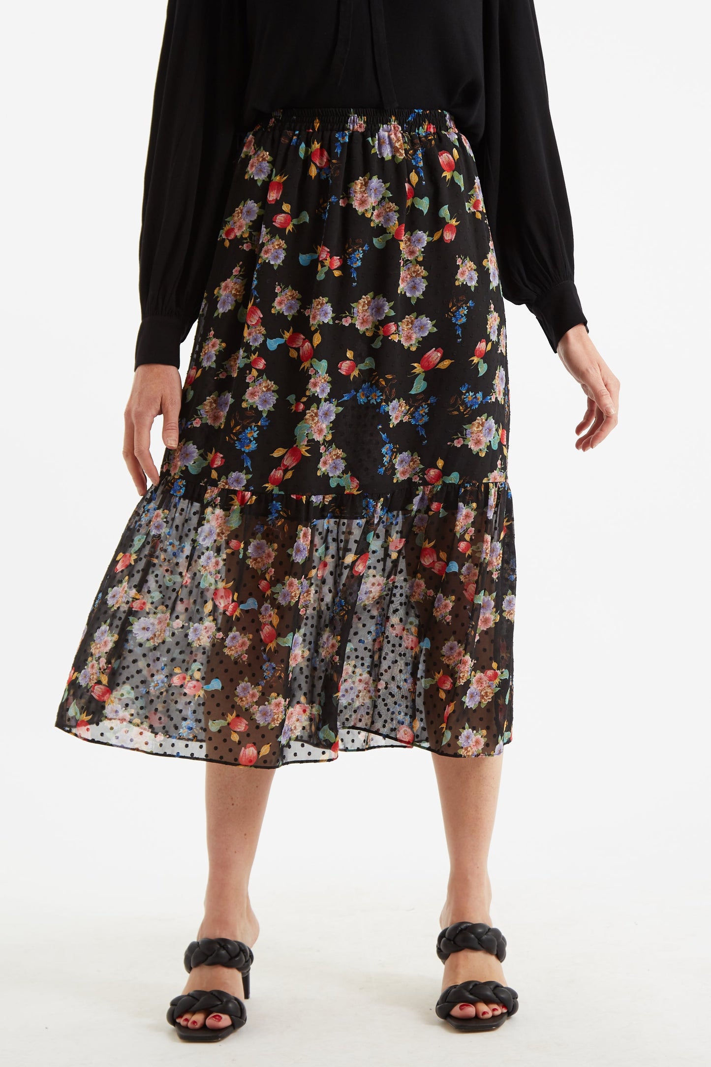 Louche Dasha Carpathian Florals Print Tiered Midi Skirt