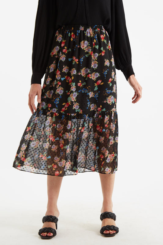 Louche Dasha Carpathian Florals Print Tiered Midi Skirt