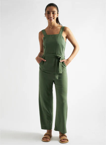Dawson Linen Mix Strappy Jumpsuit - Green