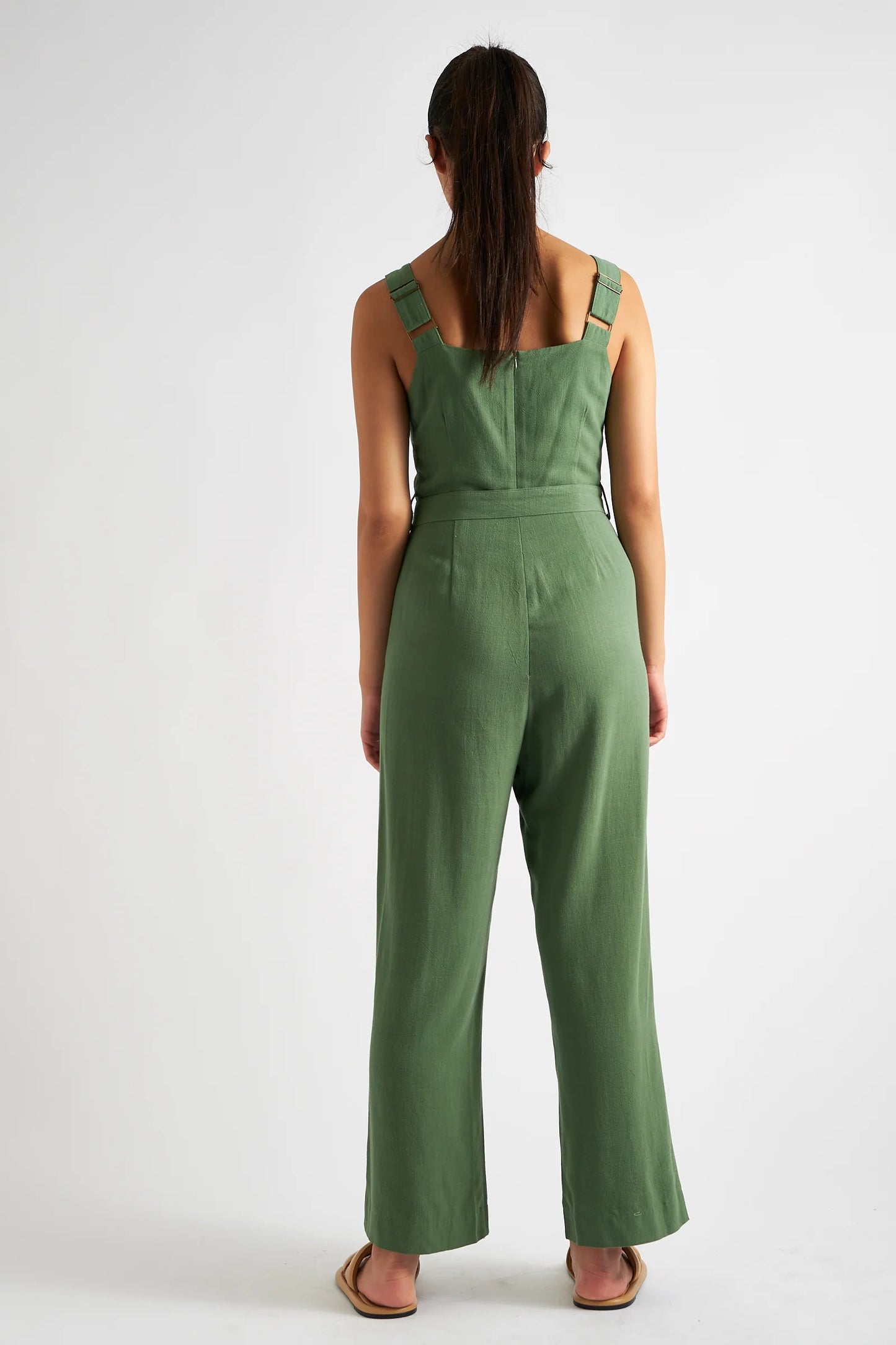 Dawson Linen Mix Strappy Jumpsuit - Green