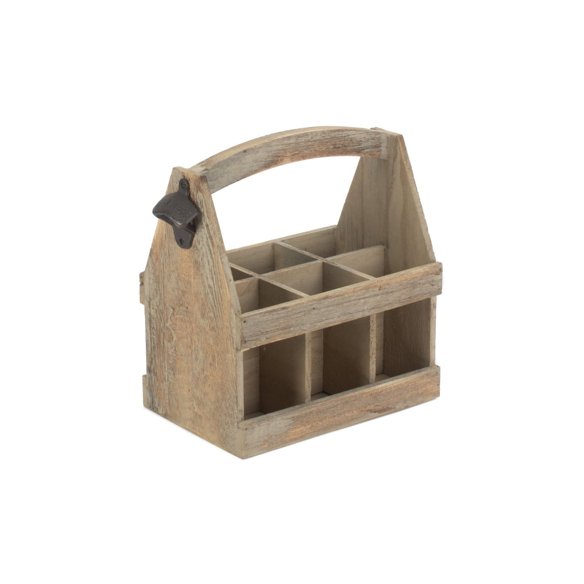 Oak Effect 6 Beer Bottle Carrier With Bottle Opener