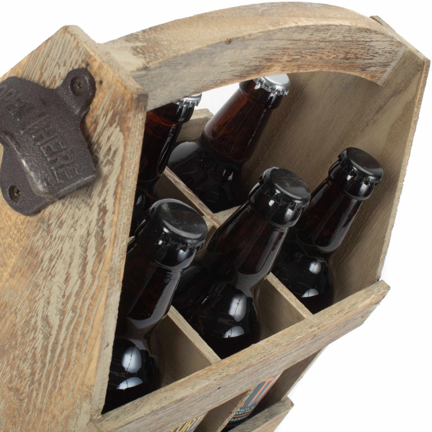 Oak Effect 6 Beer Bottle Carrier With Bottle Opener