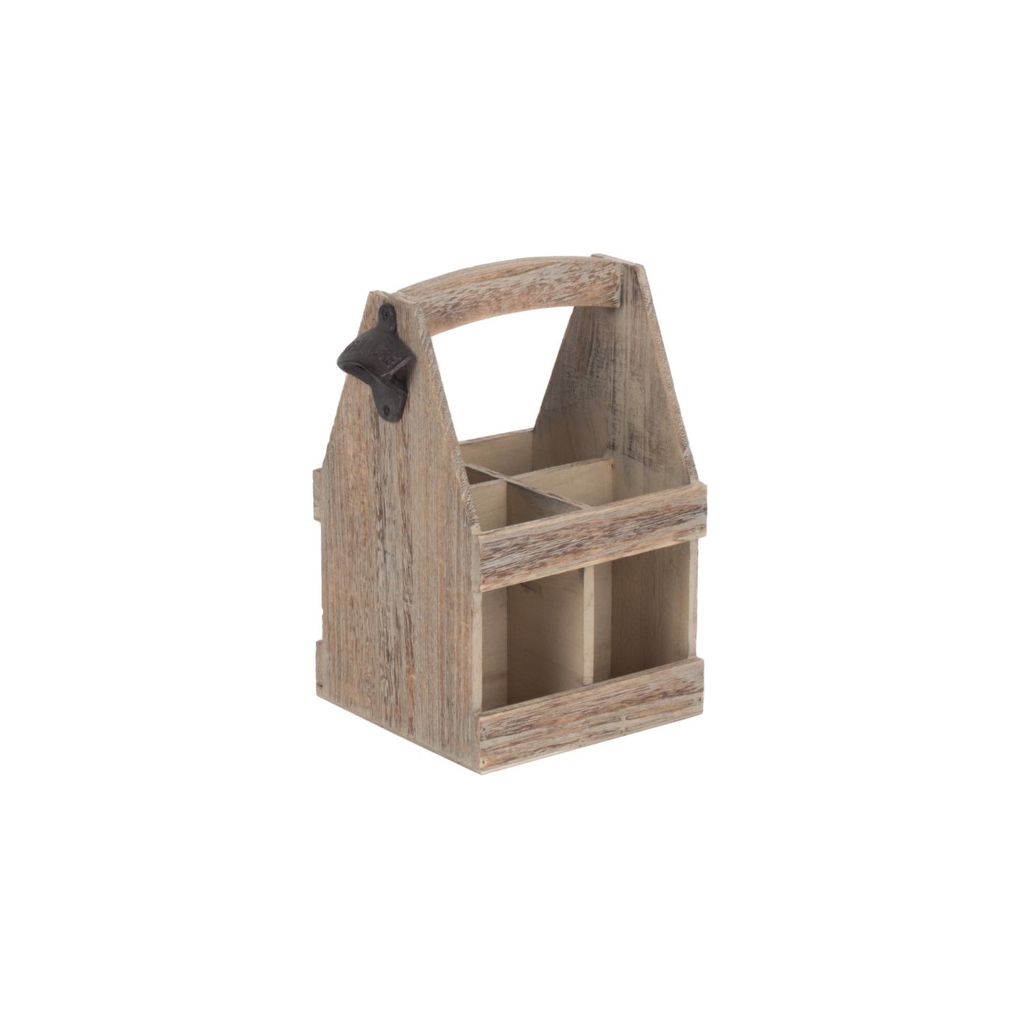 Oak Effect 4 Beer Bottle Carrier With Bottle Opener