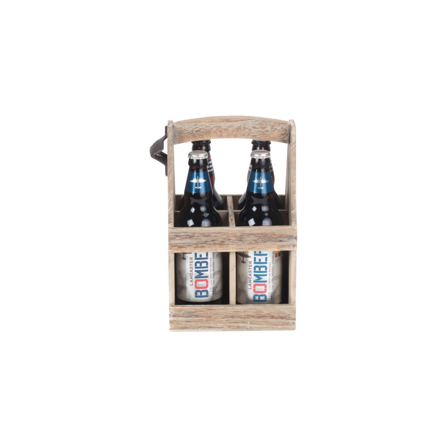 Oak Effect 4 Beer Bottle Carrier With Bottle Opener
