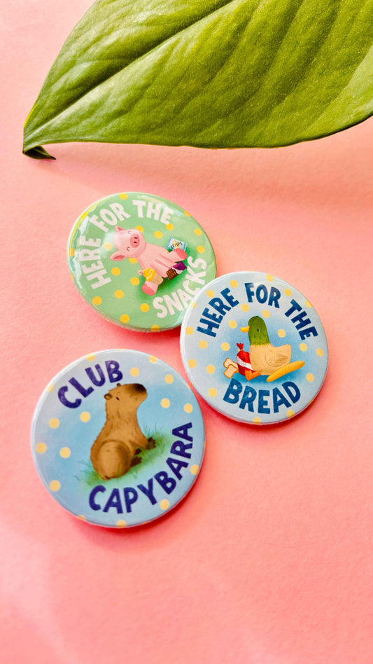 Club Capybara Badge or Fridge Magnet- Handmade Capybara Gift