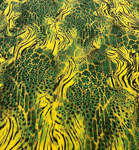 Green Yellow Animal Lightweight Crepe Fabric 160GSM Non Stretch