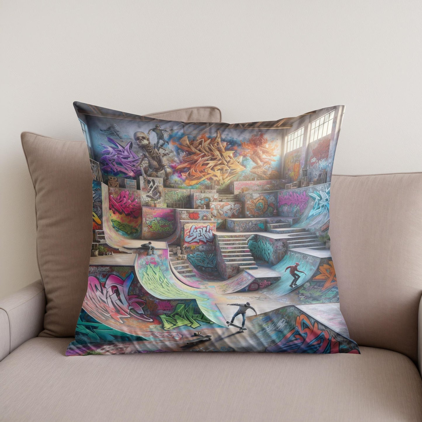 Hidden Skatepark Graffiti Haven Cotton Cushion