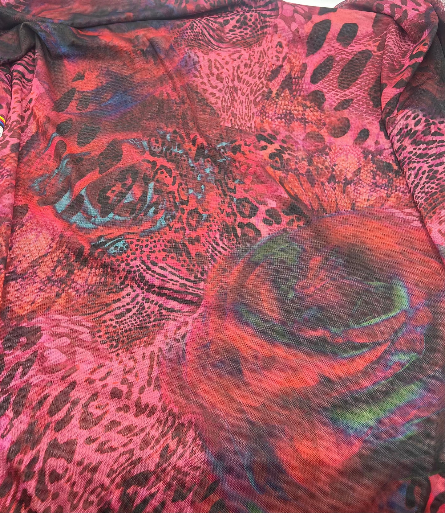 Red Rose Animal Mix Print Mesh Fabric Stretch