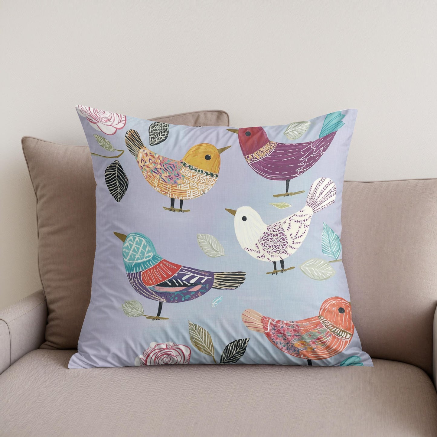 Lavender Folk Birds Cotton Cushion