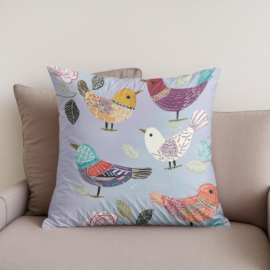 Lavender Folk Birds Cotton Cushion