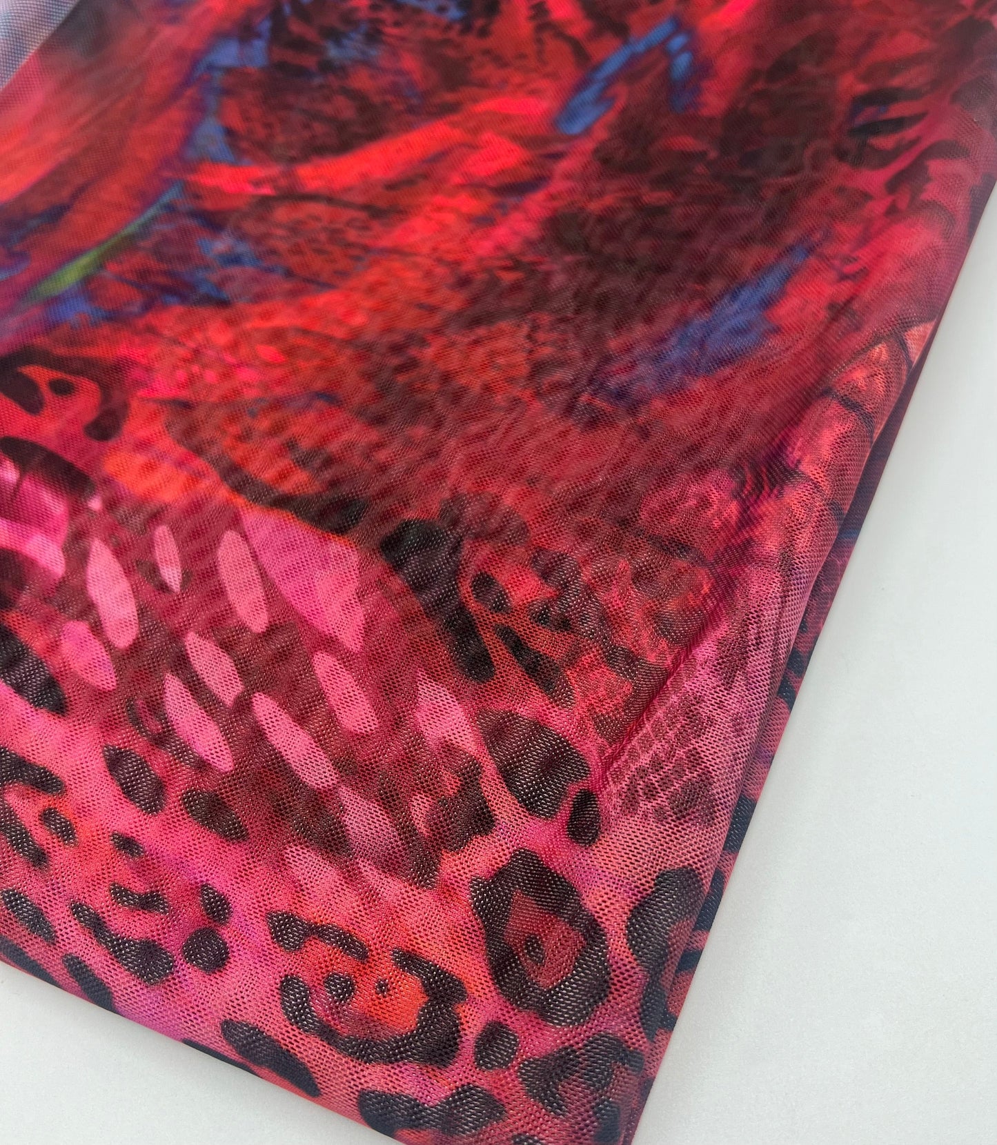 Red Rose Animal Mix Print Mesh Fabric Stretch