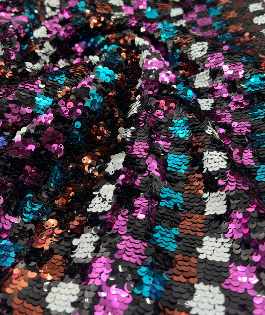 Multi Colour Sequin Detail Textured Mesh Stretch Fabric
