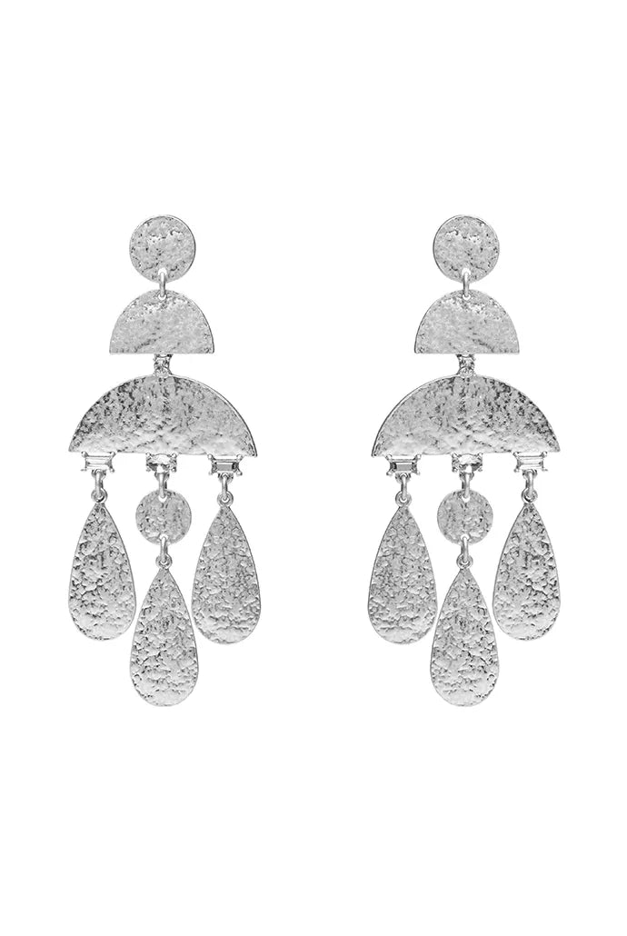 Delilah Beaten Silver Geo Drop Earrings