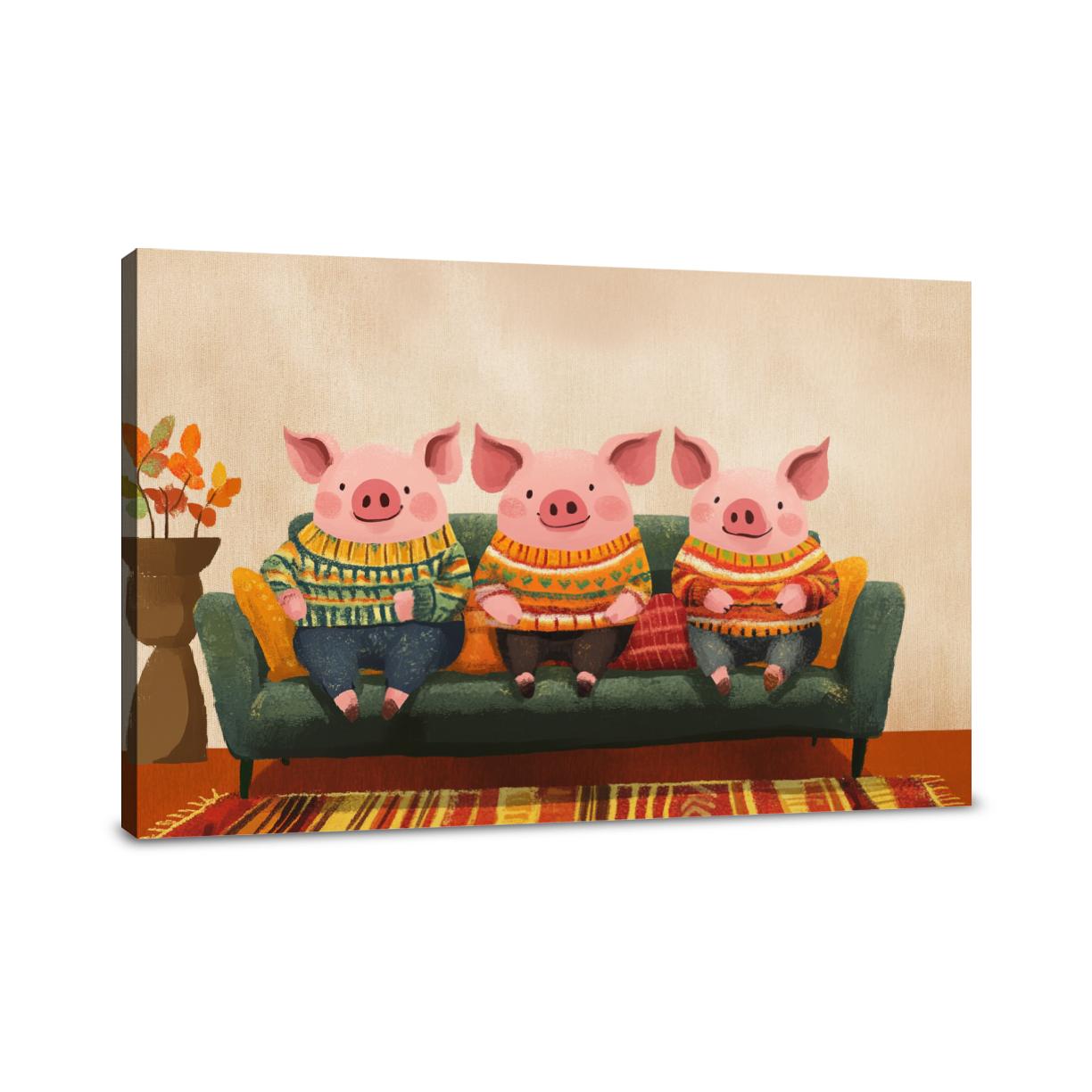 Sweatered Pigs on Canvas