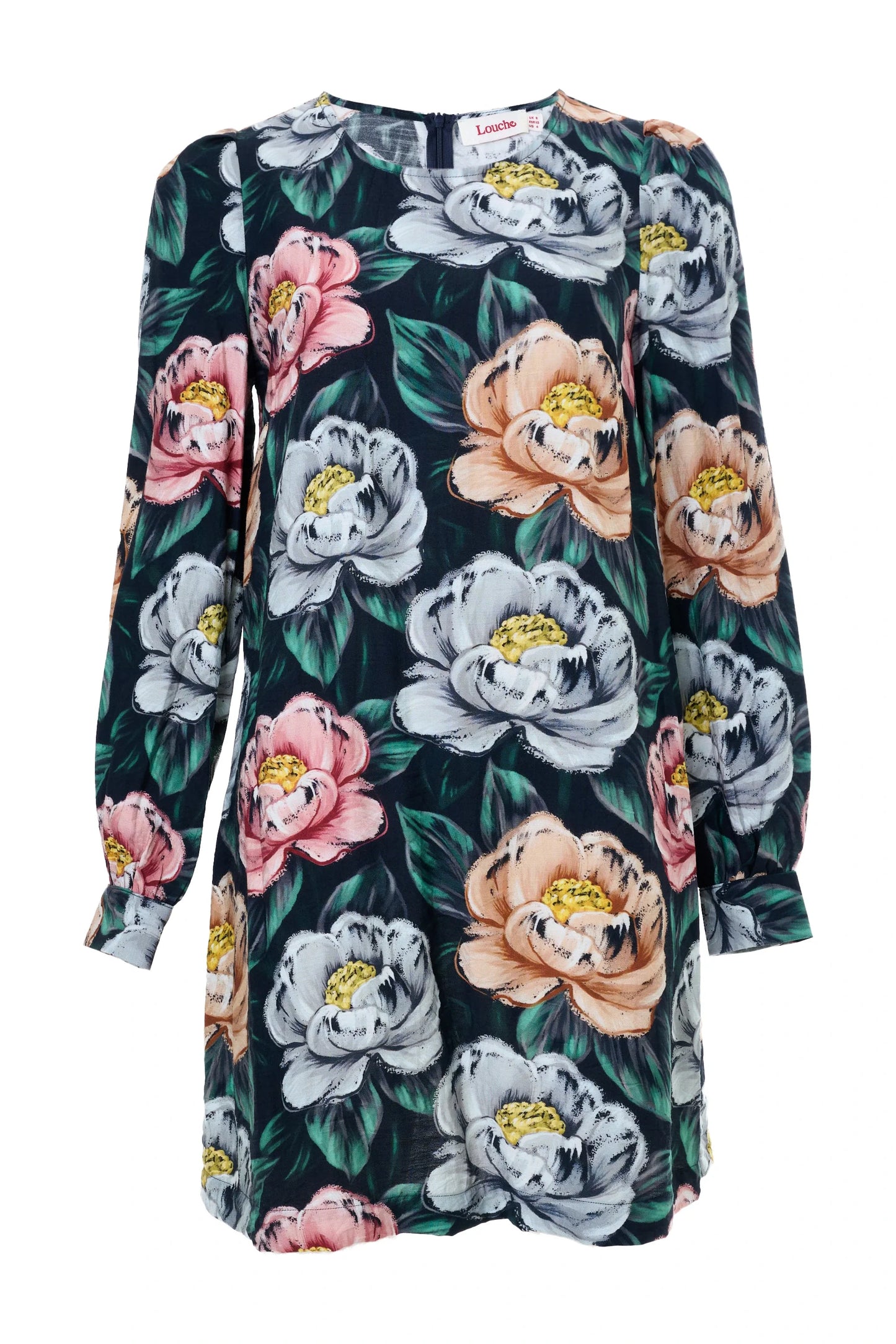 Didee Peonies Long Sleeve A-line Mini Dress - Black