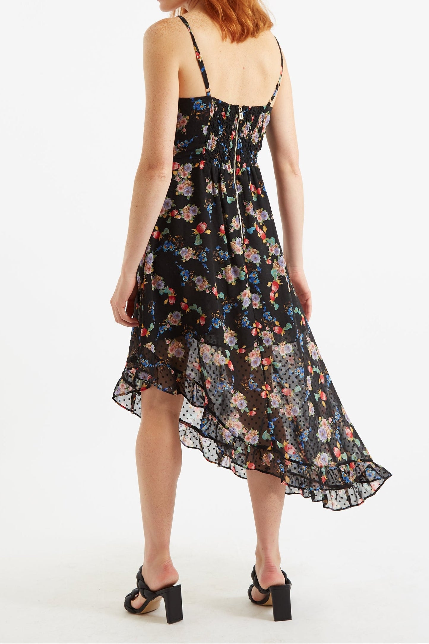 Louche Dina Carpathian Florals Print Asymmetric Strappy Midi Dress