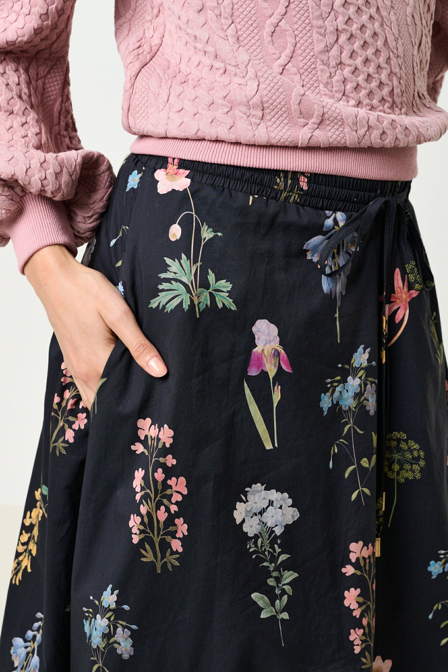 Dixie Flower Press Print Balloon Hem Midi Skirt - Multi