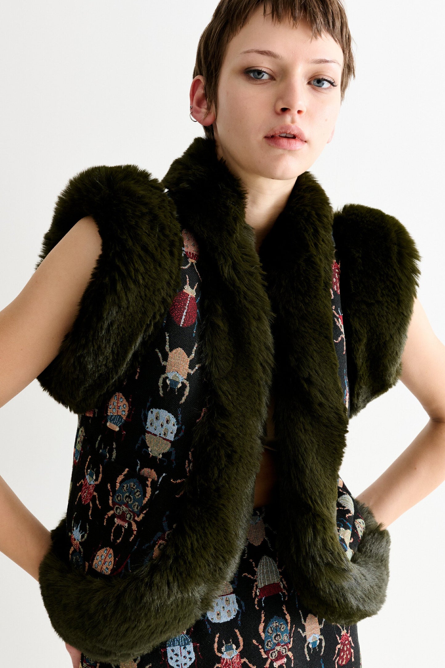Dominica Beetlejuice Jacquard Faux Fur Trimmed Waistcoat