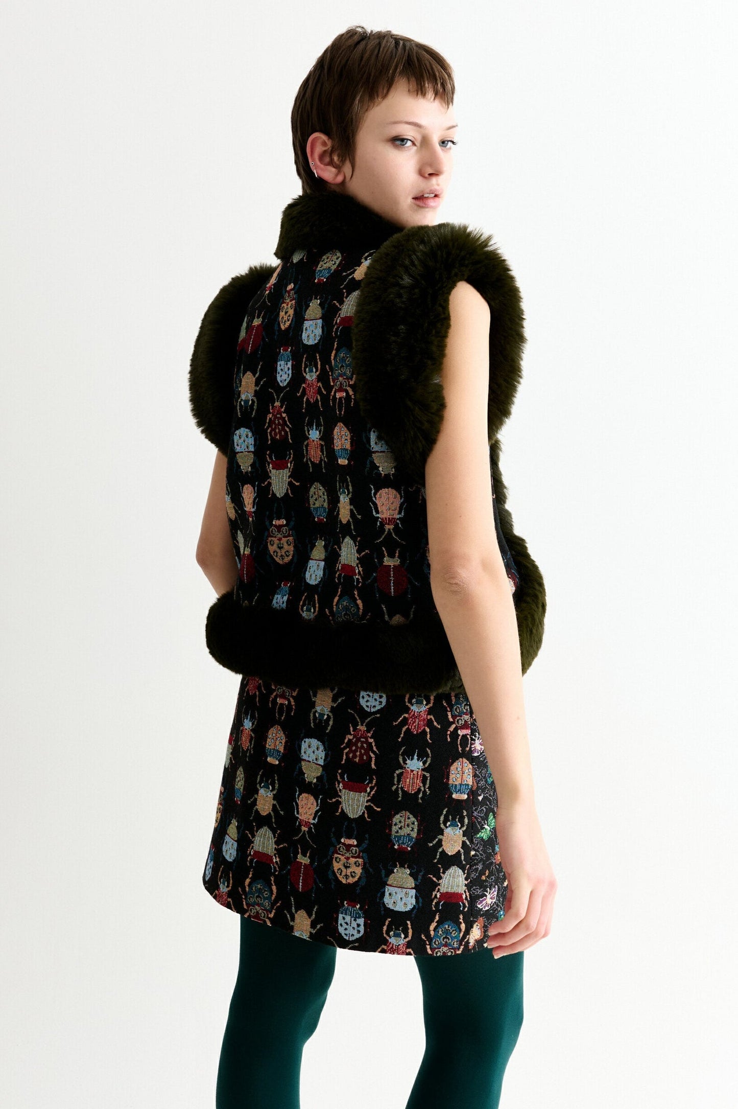 Dominica Beetlejuice Jacquard Faux Fur Trimmed Waistcoat