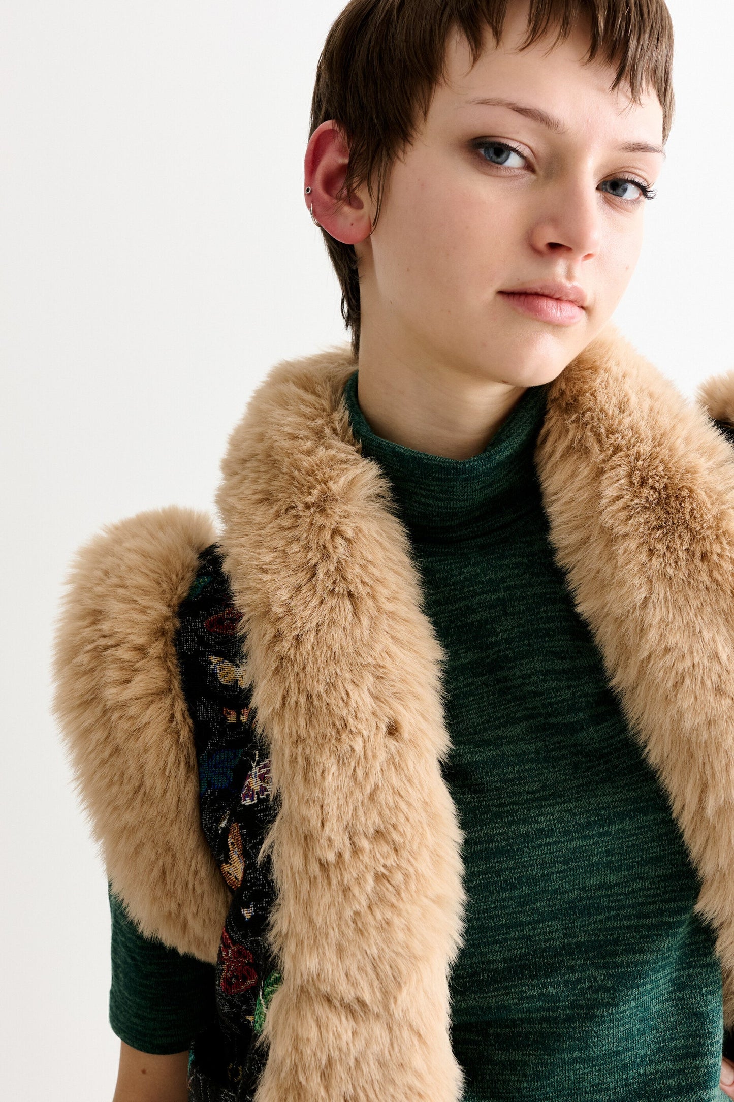 Dominica Butterfly Ball Jacquard Faux Fur Trimmed Waistcoat – Multicoloured