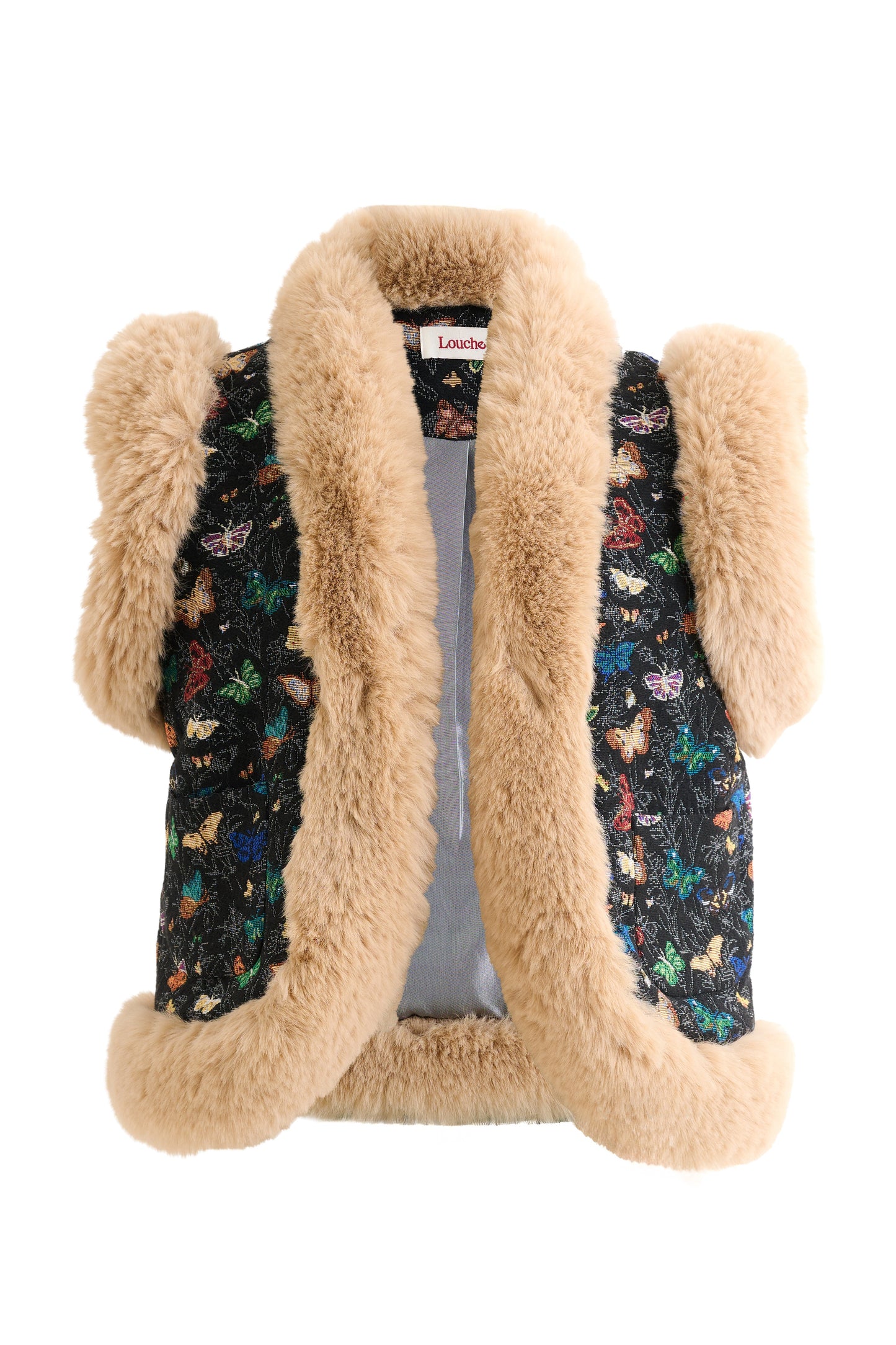 Dominica Butterfly Ball Jacquard Faux Fur Trimmed Waistcoat – Multicoloured