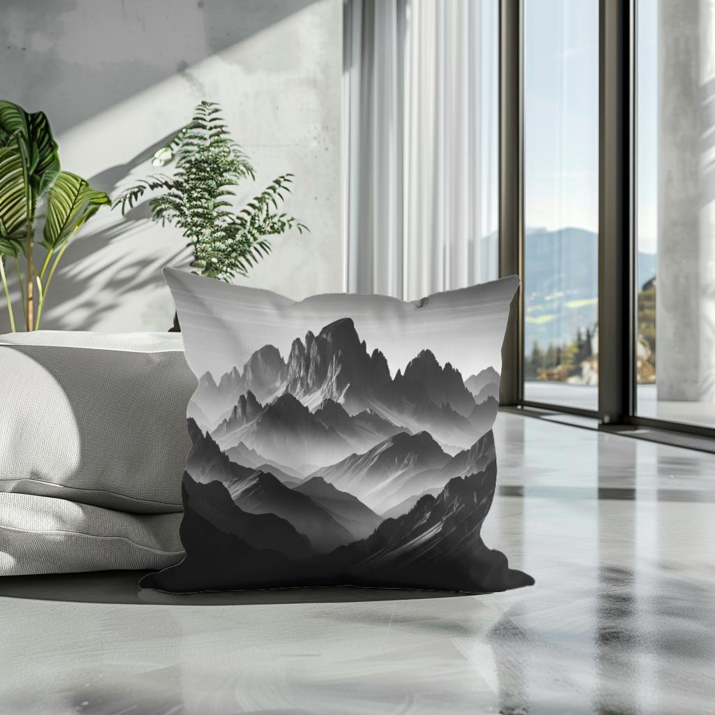 Dawn's Majesty: Mountain Silhouette Cotton Cushion