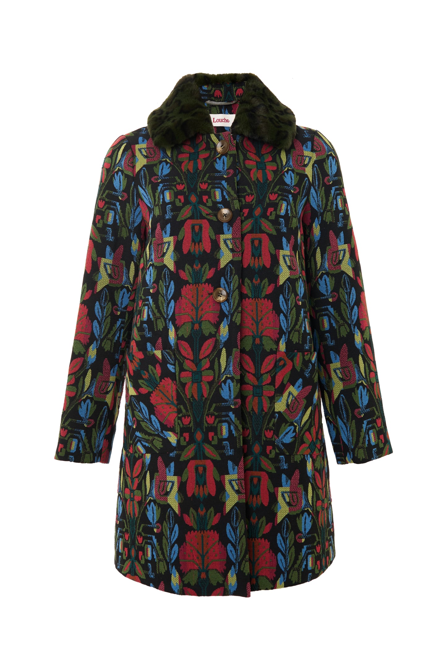 Dryden Folk Jacquard Fur Collared Coat
