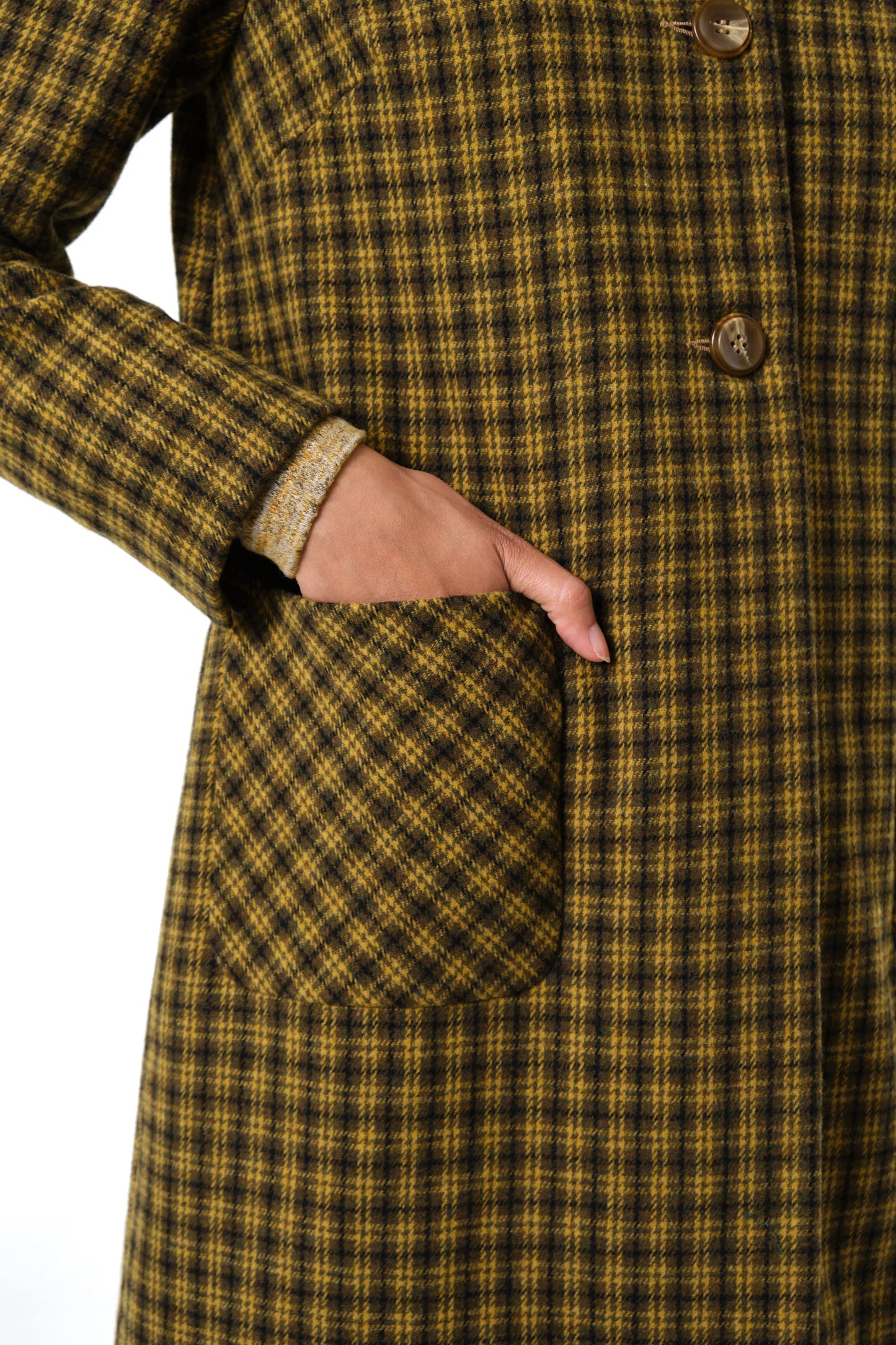 Dryden Wyoming Check Faux Fur Collar Coat - Mustard