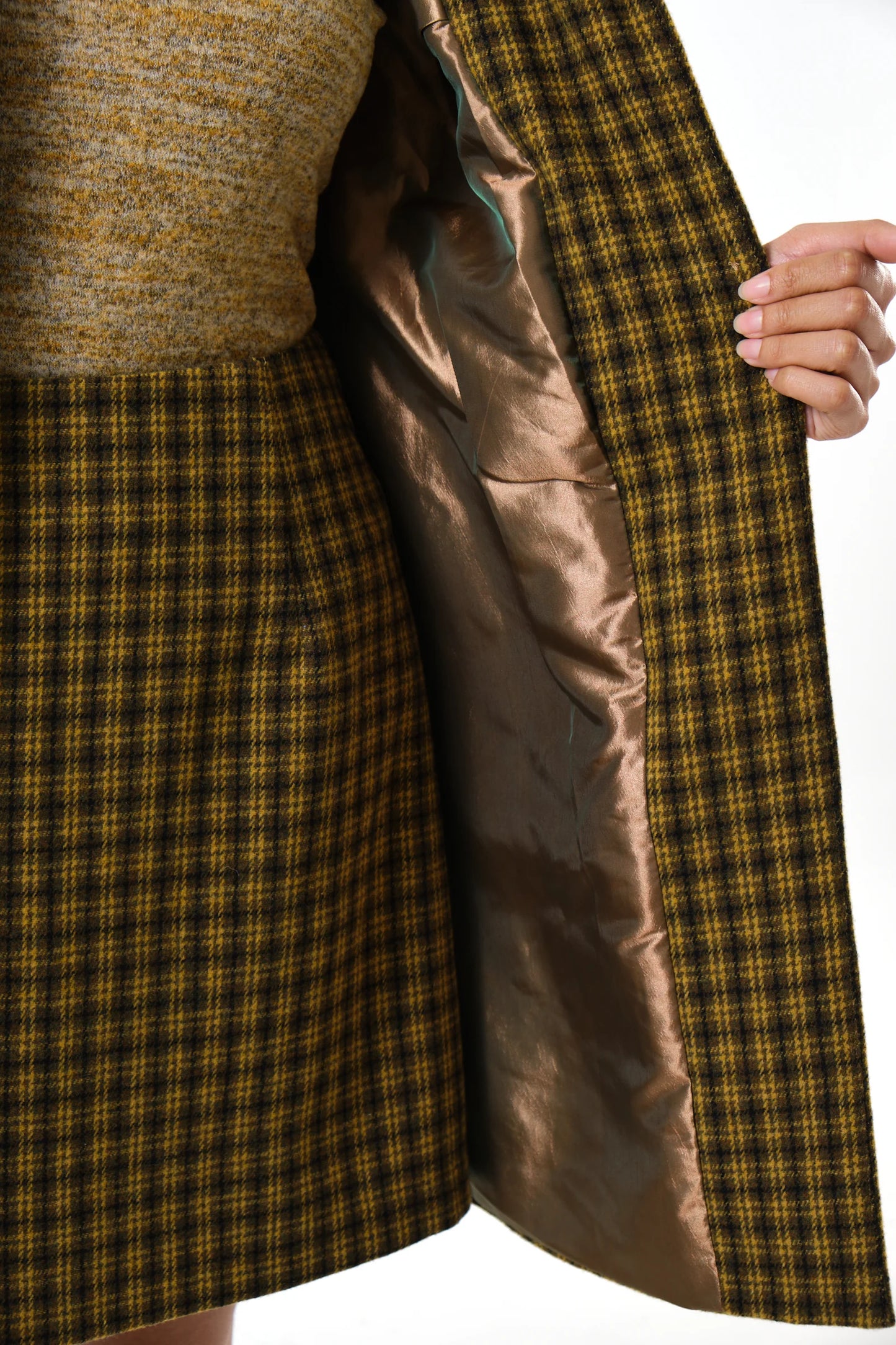 Dryden Wyoming Check Faux Fur Collar Coat - Mustard