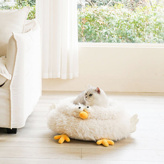 zeze Gugu Chicken Plush Pet Bed — Deep-Sided Round Nest for Cats & Small Dogs